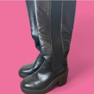 NEW Torrid Lug Sole Chelsea Knee Boot 9.5 Wide Black Faux Leather Block Heel